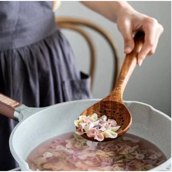 Natural Teak Wood 6Pcs Utensils Set Holder Non-stick wooden utensils durable - Picture 9 of 10